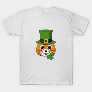 Cute Cat with Green Hat and Shamrock St Patricks's Day T-Shirt